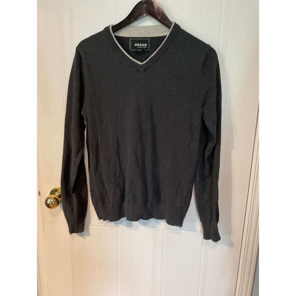 Urban Heritage V-Neck Charcoal Grey Sweater, classic knit 100% cotton